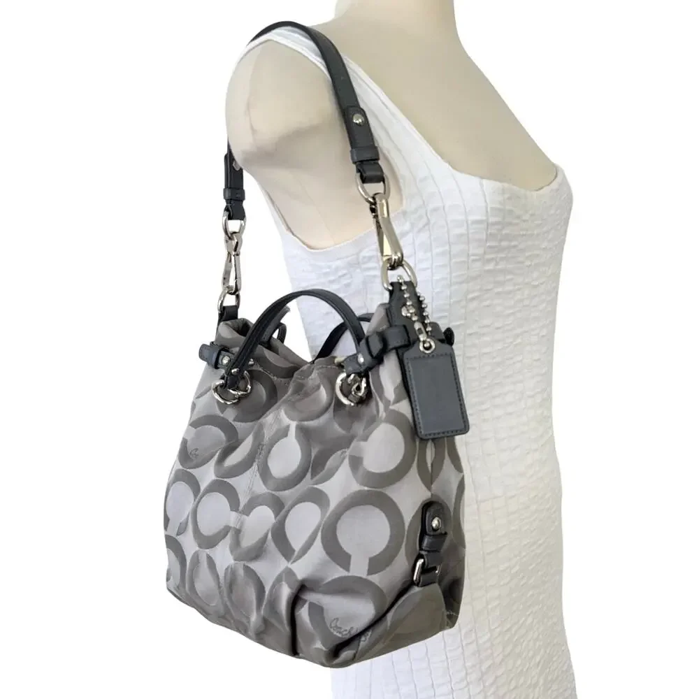 Coach Signature Op Art Convertible Hobo Shoulder Handbag Gray 14147M